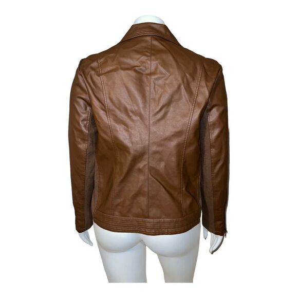 Kenneth Cole Womens Plus Size Faux-Leather Jacket Caramel Brown 1X NWT - Picture 2 of 8
